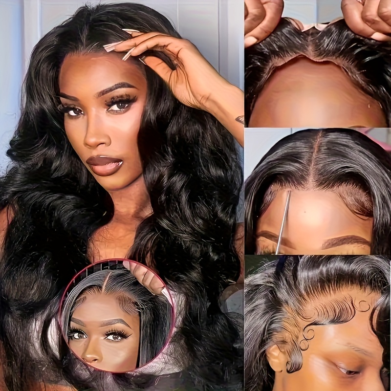 Glueless Transparent 4x4 Lace Front Human Hair Wig Body Wave 4x4 Lace Closure Wigs For Women 200% Density Brazilian Human Hair Black Color Suitable For All, Daily Music Festival Birthday Gifts
