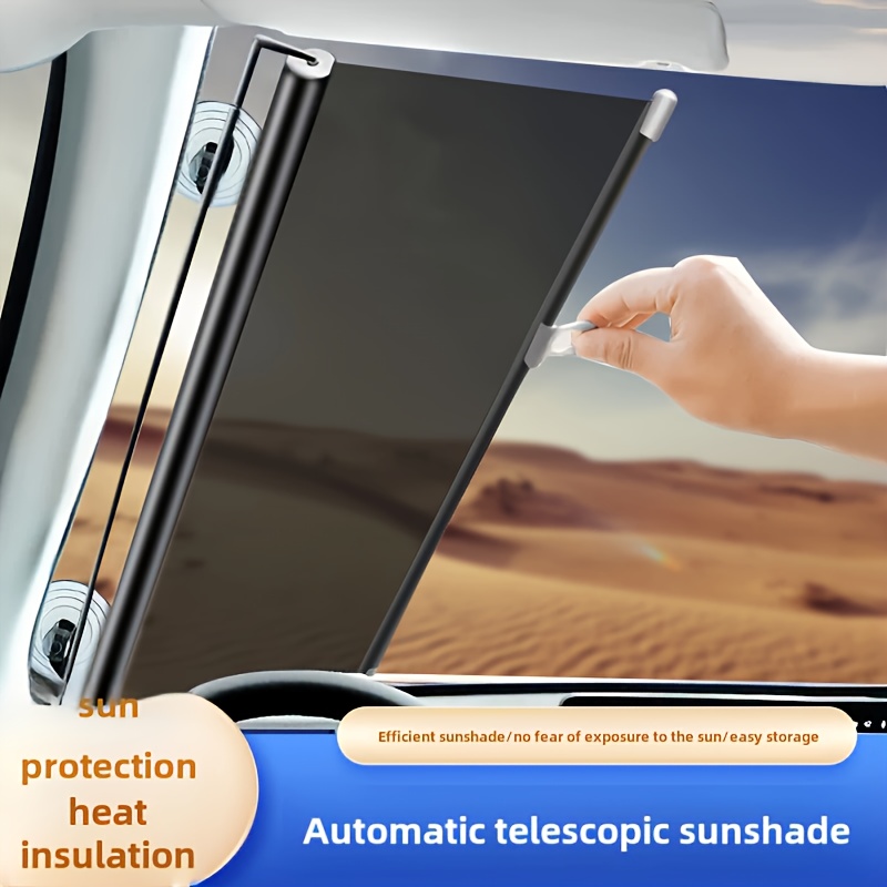 

Automatic Roll-up Sunshade For Vehicle Front Window - Pvc Material, Sun Protection, Heat Insulation, Easy Storage - 1pc