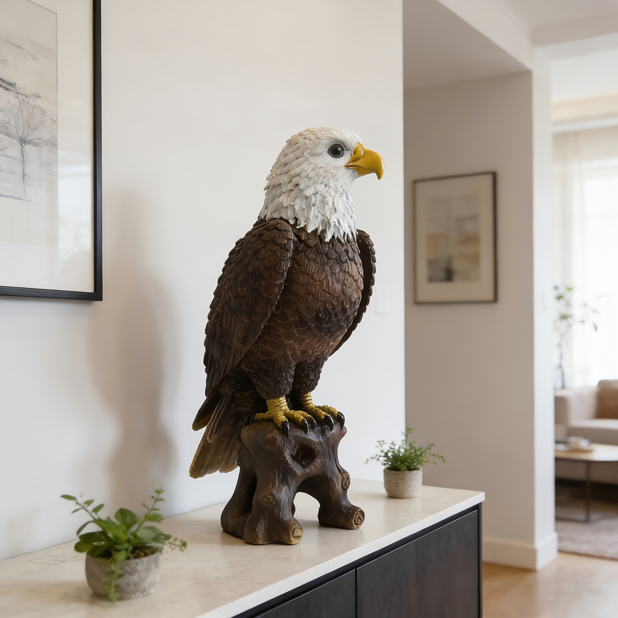 Image of White-headed Eagle Sculpture, Lifelike Standing Eagle Statue, Ready To Take Flight, Perfect For Patriotic Home Or Garden Decor, Ideal Gift For Father's Day, Day, And Thanksgiving