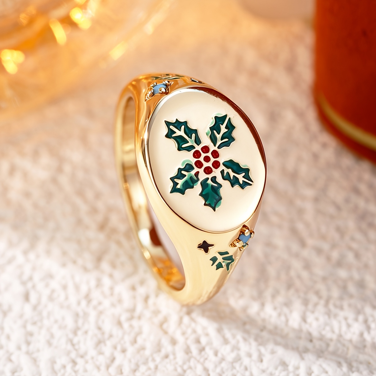 Floral Copper Inlaid Zirconia Statement Ring, Unisex
