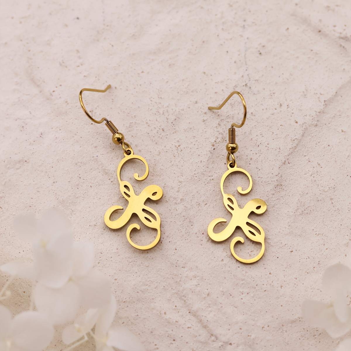 Women's Stainless Steel Abstract Vine Swirl Dangle Earrings, Boho Style