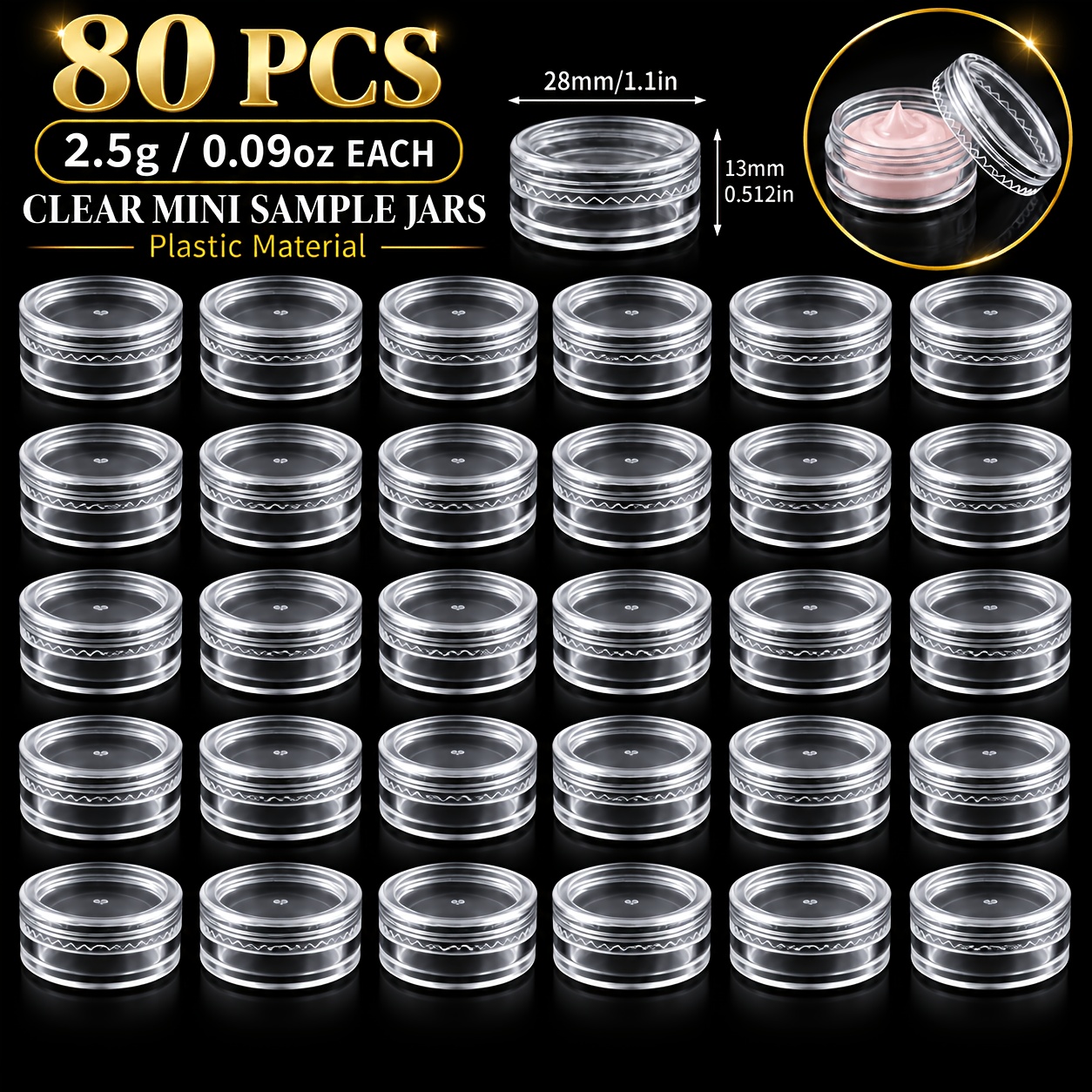 TEMU Lot de 80/160 pots mini distributeurs de crème/pommade en plastique transparent de 2,5 g, pots à échantillons ronds portables à visser de