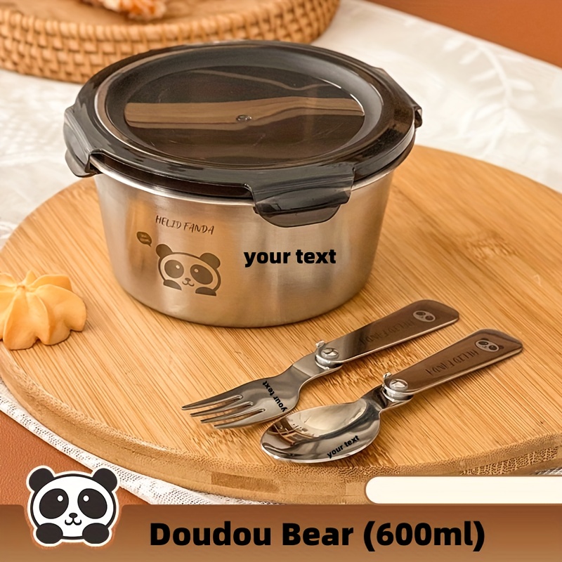 E-shop Individuell gestaltete süße Panda/Bär Design 304 Edelstahl runde Lunchbox mit Deckeln & Gabeln /Löffelen - Spülmaschinenfest, auslaufsicherer