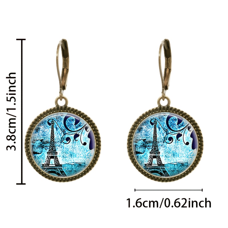 2pc Eiffel Tower Floral Design Pendant Earrings Set
