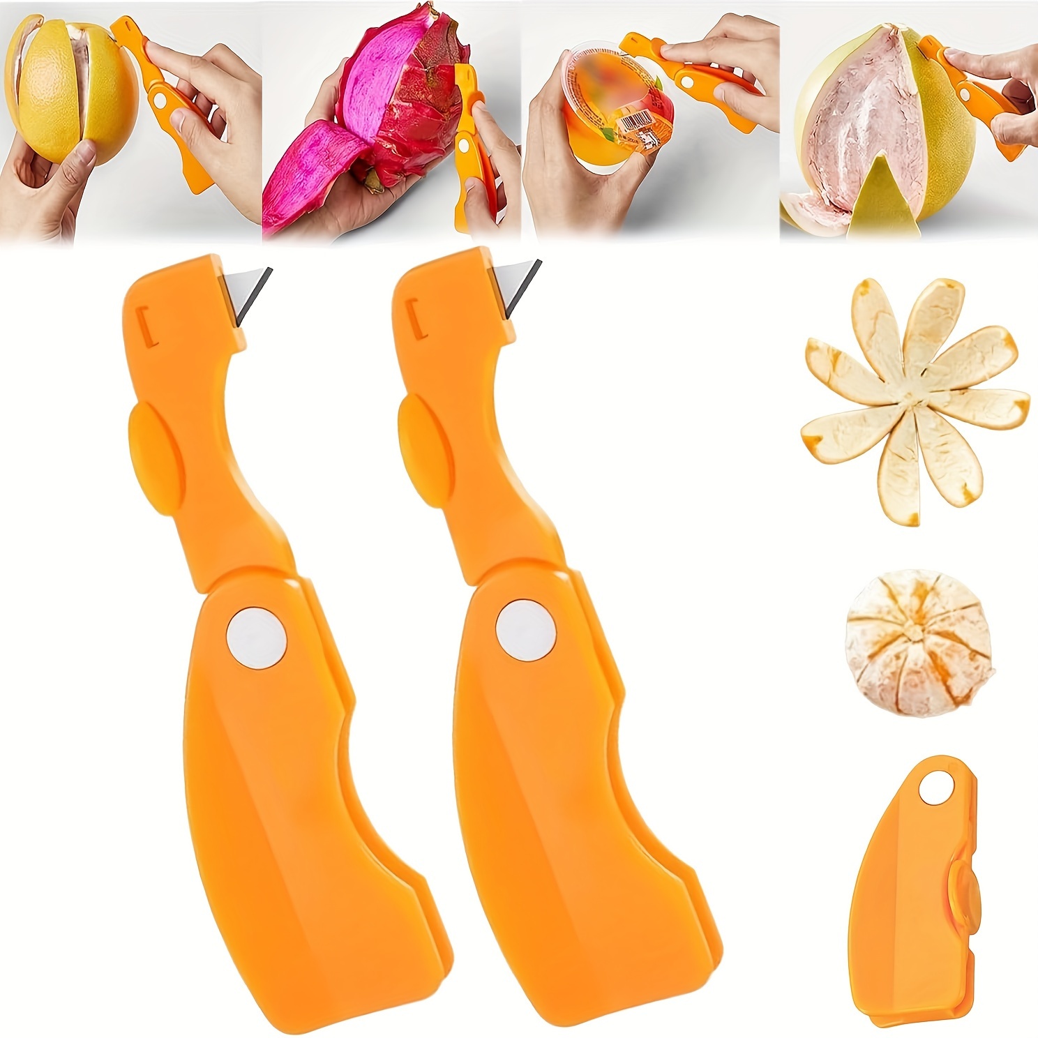 

2 Pcs, Orange Peeling Knife Safe Fruit Vegetable Tools Plastic Professional Citrus Foldable Labor-saving Fruit Stripper