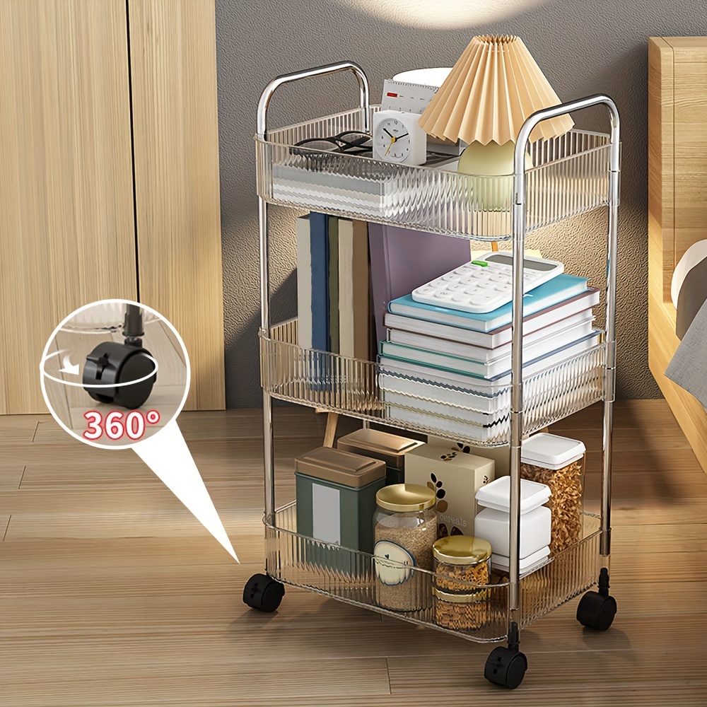 

1pc, 2/3/4-tier Rolling Utility Cart With Wheels, Multi-functional Storage Trolley Cart With Clear Trays, Movable Storage Cart, Organizer For Kitchen Bathroom Living Room Office