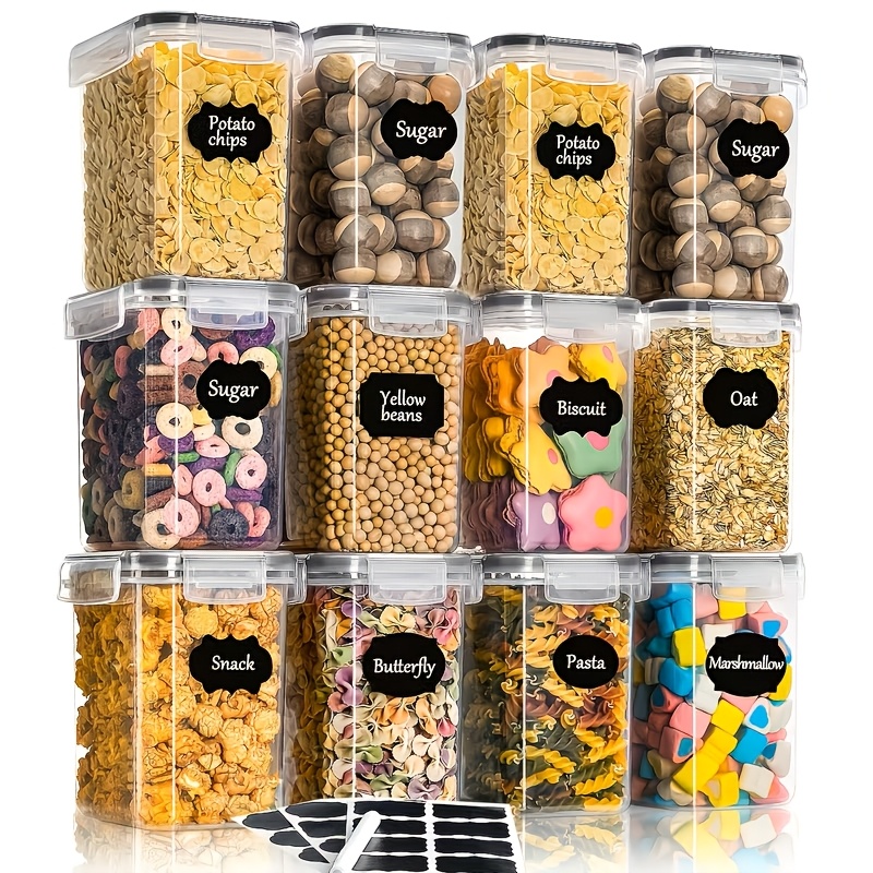 Image of A Must-have ! 1.6 Liter Storage Jar 12pcs Set, Kitchen Sealed Plastic Storage Box With Lid, Used To Store Noodles, Cereals, Rice, Flour, And Pet Food, ! , Kitchen Storage, Refrigerator Storage