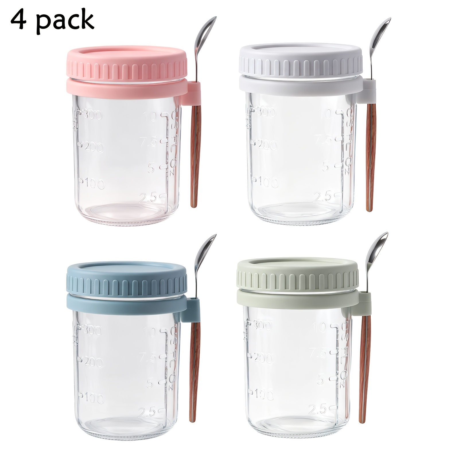 TEMU 4 Pack/6 Pack Overnight Oats Containers With Lids And Spoons, 16 Oz Glass Mason Overnight Oats Jars, Large Capacity Airtight Jars For Milk,