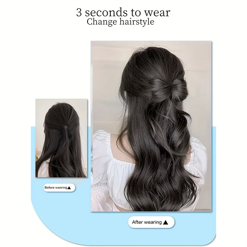 16 inch wavy synthetic ponytail with half bow clip heat resistant hair extension for volume elegant updo for weddings halloween christmas daily wear womens hair accessories cute hair accessories special occasion hairpiece stylish hairpiece seamless attachment   party hairstyle fashionconscious women details 3