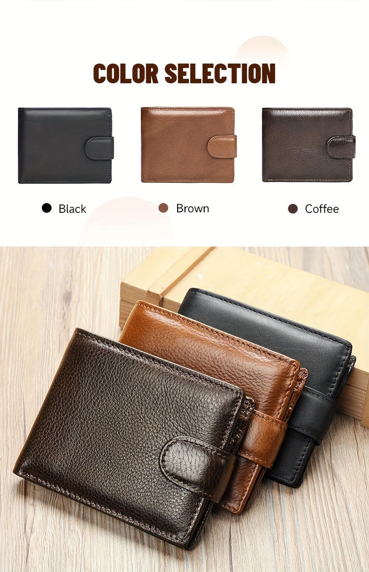 Men'S Genuine Leather Wallet, Minimalist Multi-Grid Card Case, Top Layer Cowhide Short Wallet