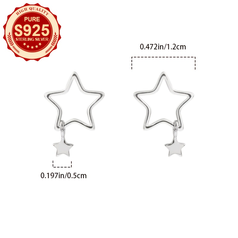 Women's S925 Silver Hollow Pentagram Pendant Stud Earrings