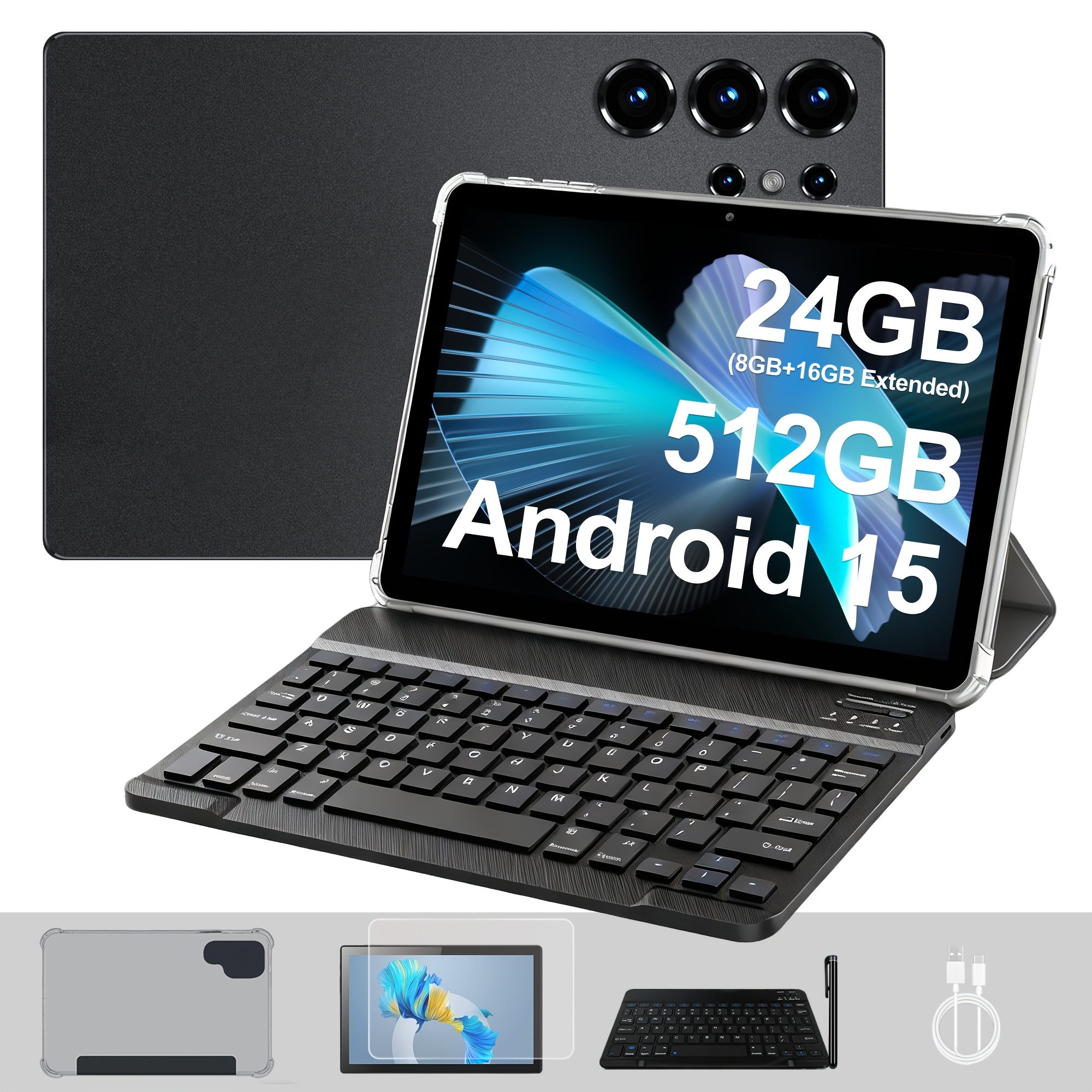 TEMU Tablette 15 10,1 pouces, 24 Go + 512 Go + 1 To de stockage extensible, double caméra 16 MP, batterie 6000 mAh, système amélioré pour une