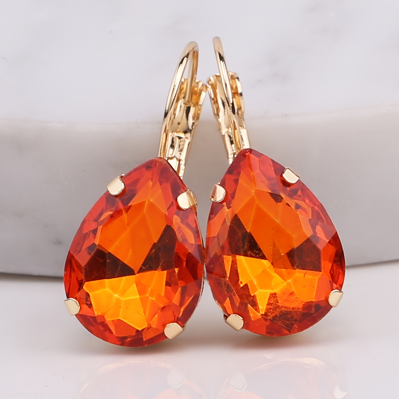 TEMU A Pair Of Elegant Teardrop-shaped Earrings With Sparkling Rhinestone Copper Alloy Gemstone Pendants And Glass Inlays, Casual Wear Or Parties