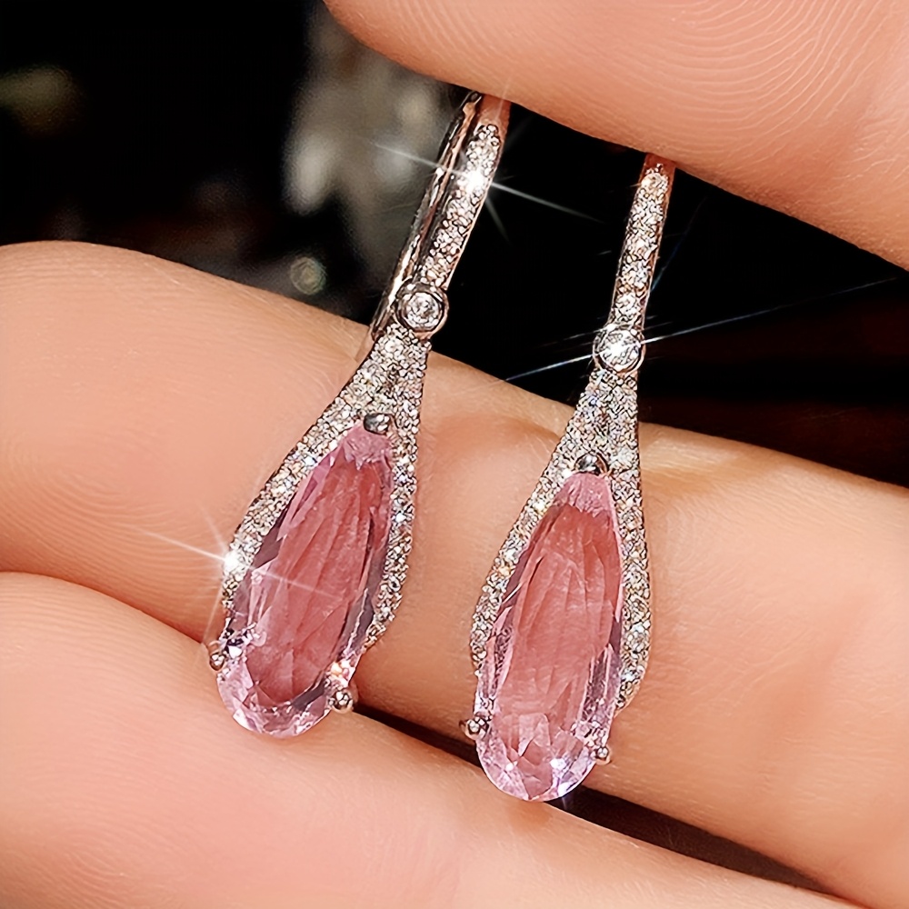 E-shop Modische und exquisit rosa Wassertröpfchen-Synthetic-Zirkonia-Ohrringe, elegante Schmuckverfeinerungen für Damen-Festivals und Hochzeiten,