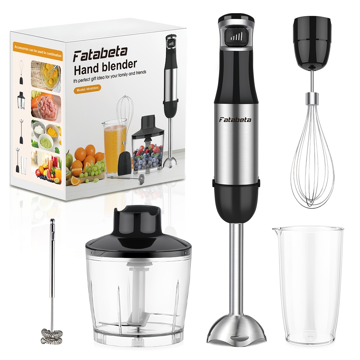 Image of 6in 1 Handheld Blender - Stainless Steel Stick Blender With 5 Speed, Chopper, Whisk And Milk Frother For Meat, Potatoes And Baby Food