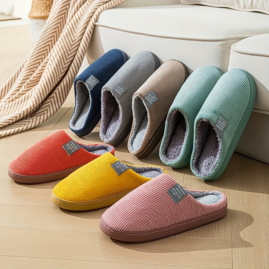 

Universal Fit Fabric Slippers - Solid Color, Slip-on, Plush Lined Comfort Indoor Footwear With Tpr Sole