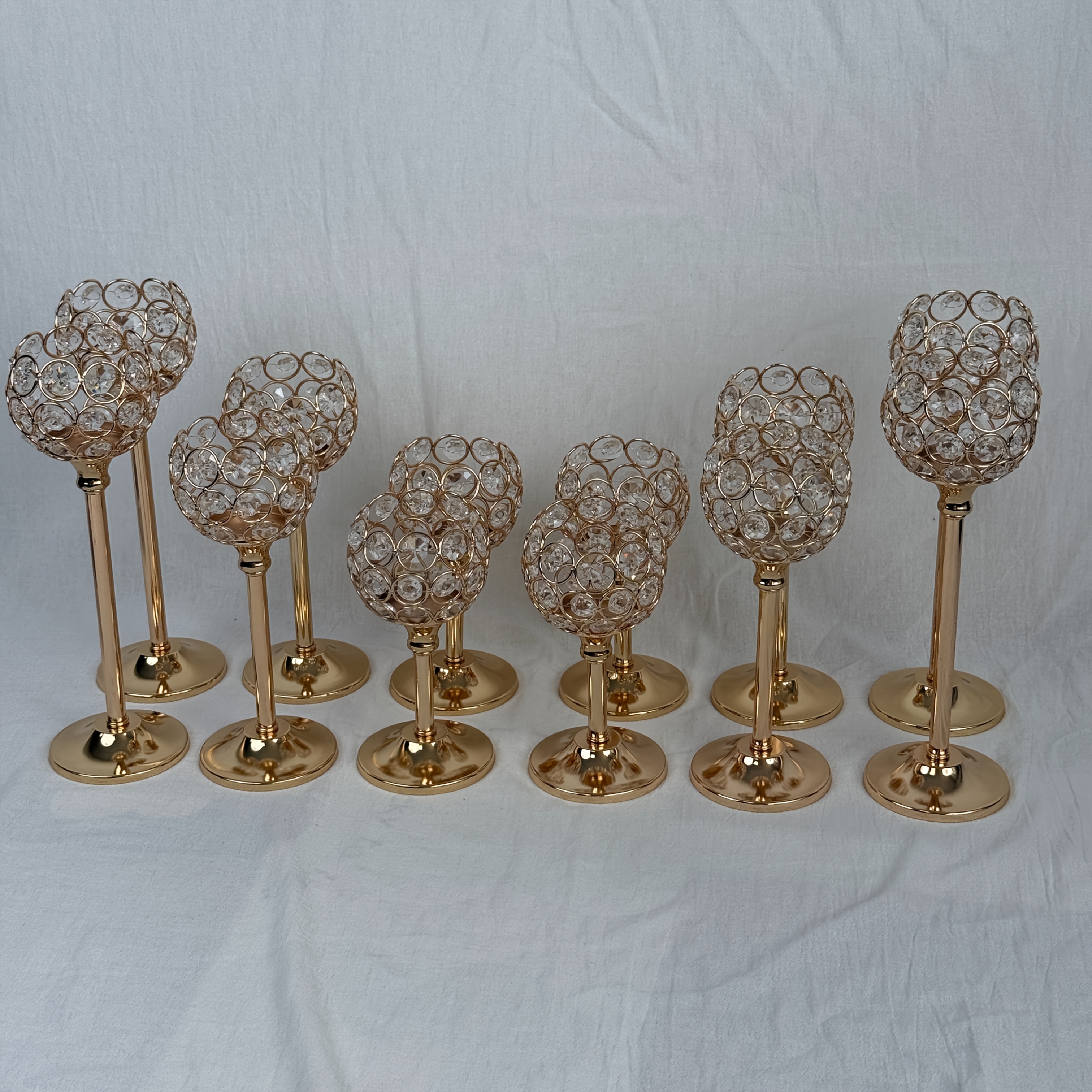 TEMU 12pcs Set Golden, Silvery Elegant Crystal Tea Light Holders (candles Not Included) With Bear-shaped Heads - Sparkling Table Centerpieces For