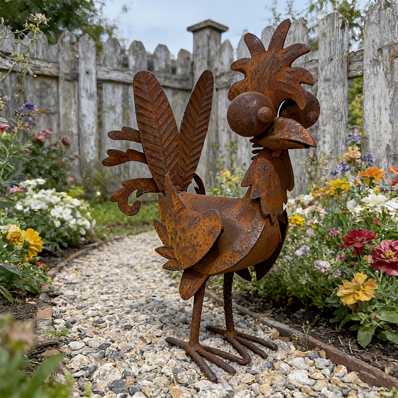 TEMU Rustic Rooster Garden Statue, Iron Animal Sculpture For Yard And Garden Decor, 1pc