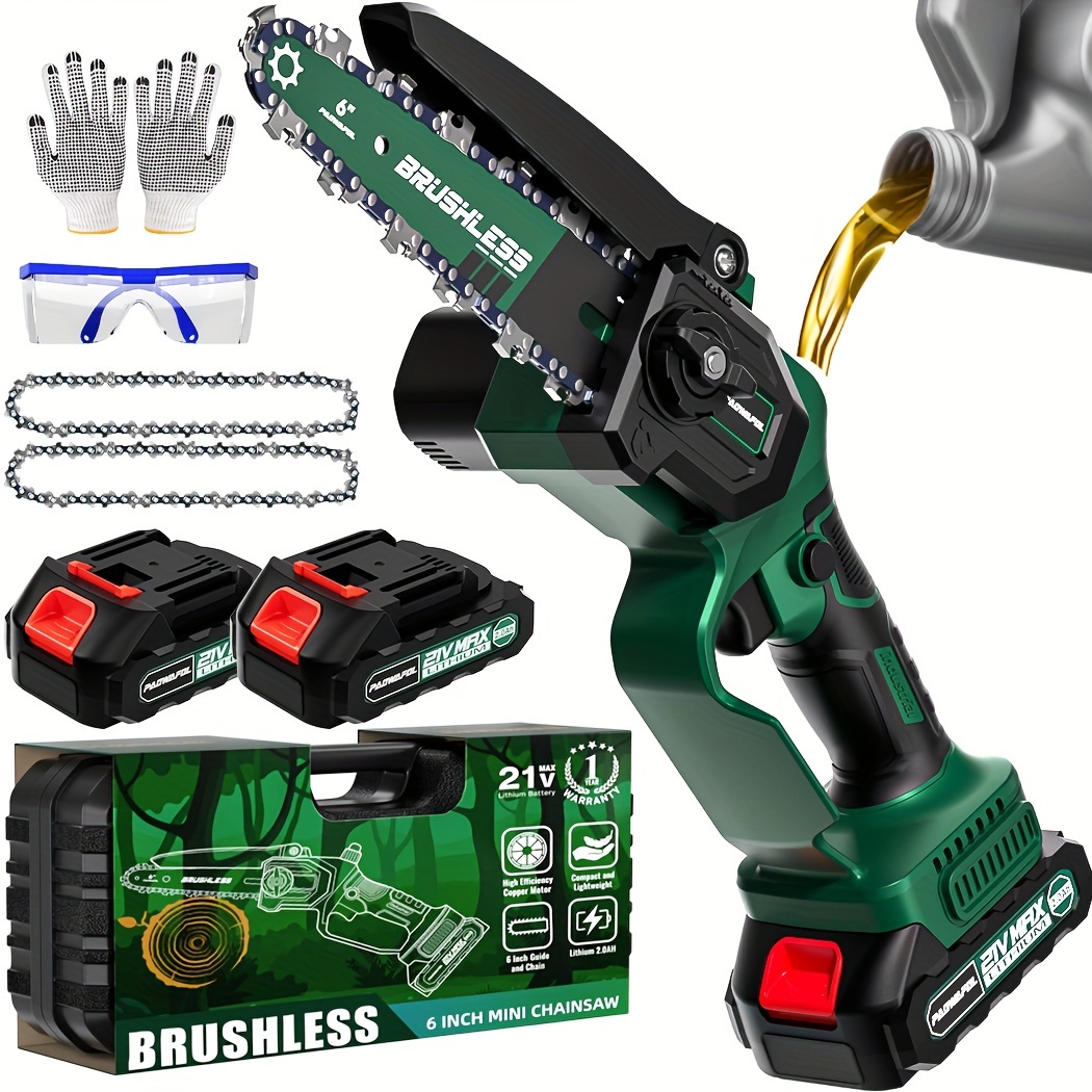 

Brushless Mini Chainsaw 6 Inch Cordless-2 Batteries Powered Chain Saw Electric Chain -handheld Rechargeable Batteries Small Hand With Power Operated For Tree Trimming Graden Pruning