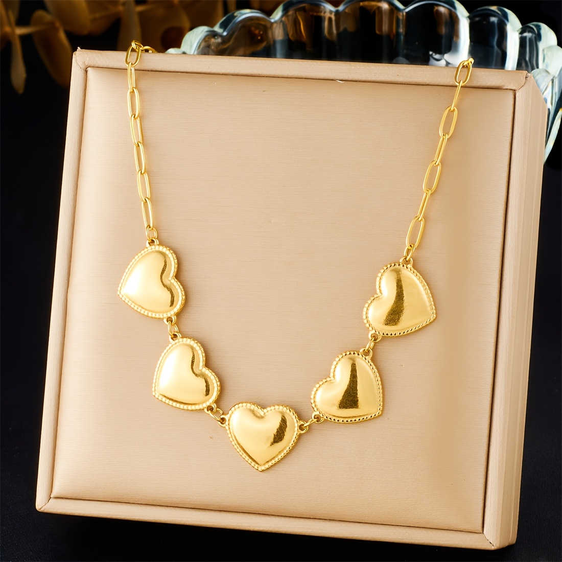 TEMU Collana da donna con cuore pendente elegante retr簷 in acciaio inossidabile 304, adatta a