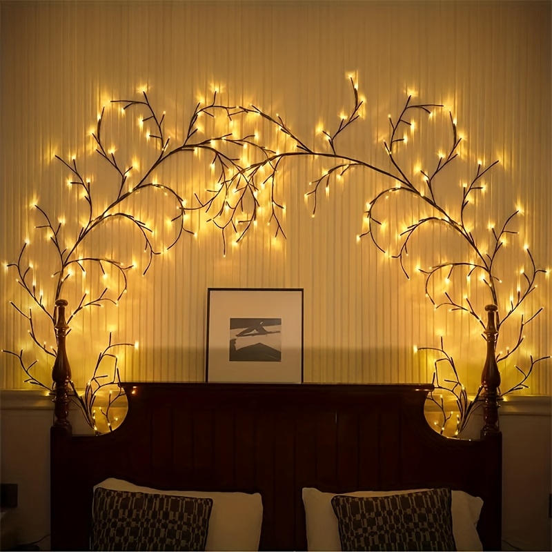 TEMU 288 Led/144/96/72/48 Lights 8 Willow Vine Lights 6 Feet Flexible Brown Vine Fairy Lights Twinkle Artificial Branch Lights Led Lights For Wall