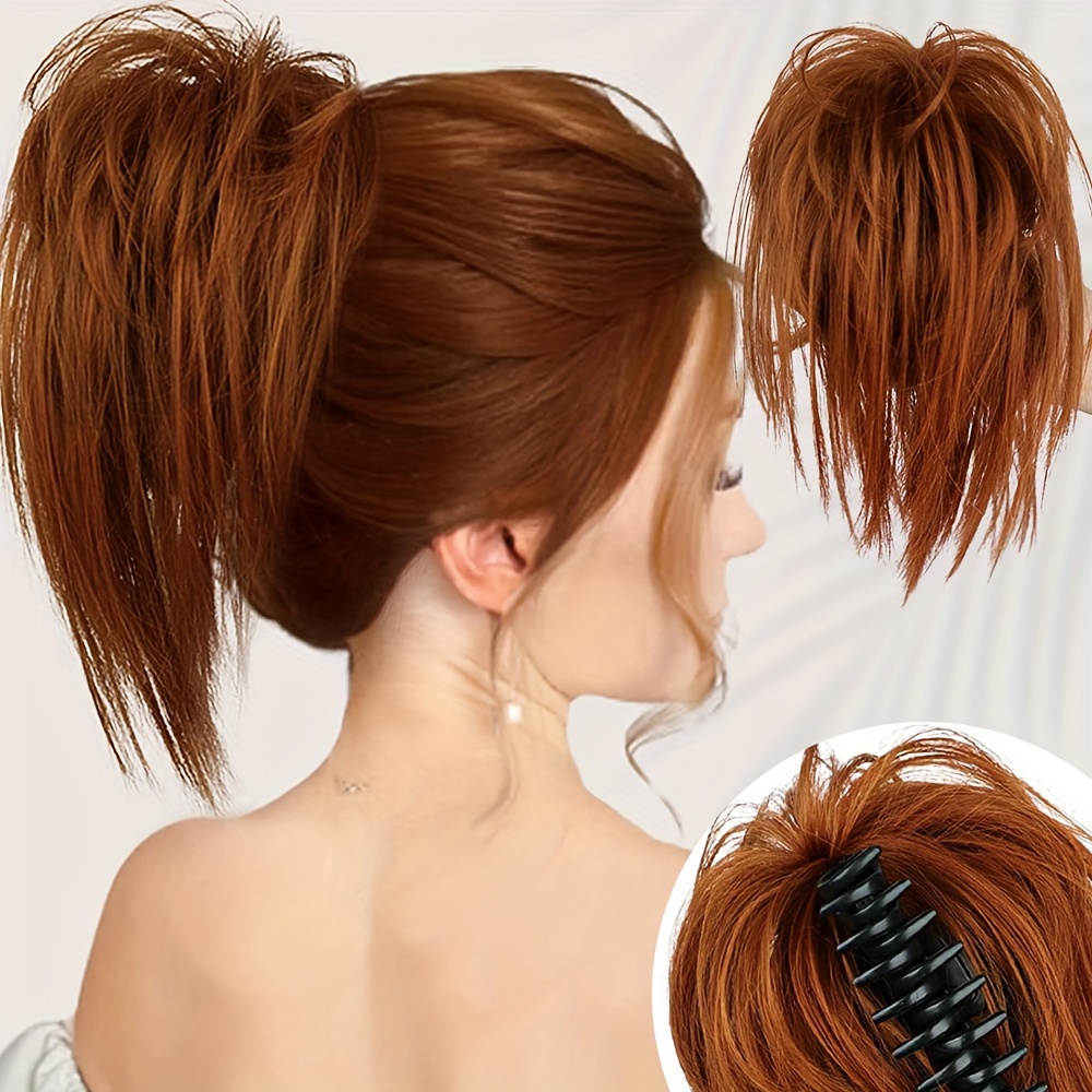 

Y2k Messy Bun Hair Piece Hot Sell Style Claw Ponytails Messy Bun Claw Clip Tousled Updo Hair With 12 Inch Straight Synthetic Hair Extensions For Women Girls