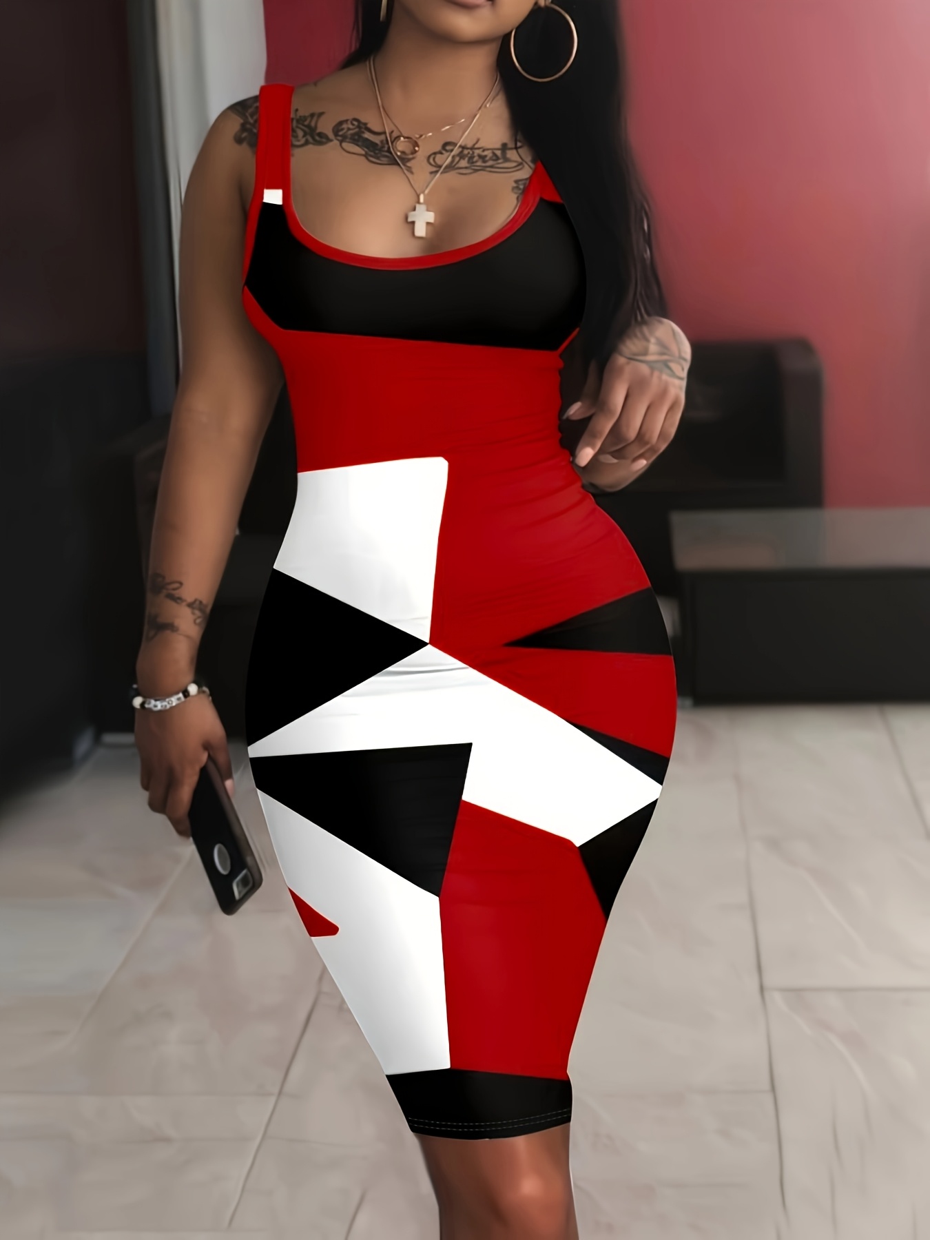 womens sexy color block tank dress sleeveless knee Temu Portugal