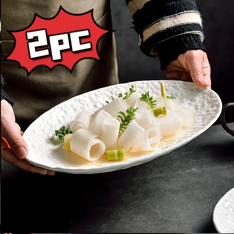 2pcs Ceramic Fish Oval Plate - Oven Safe Japanese Style, Elegant Luxury Dish for Home Steaming Fish & Food Presentation