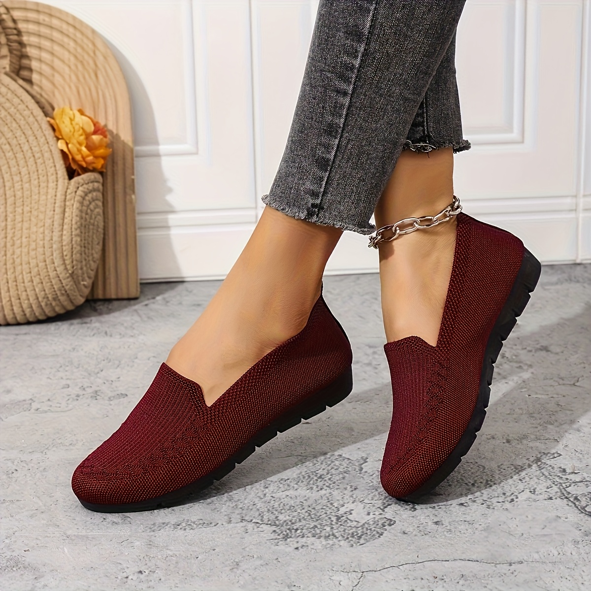 Women'S Purple Knit Loafers - Slip-On, Lightweight, Non-Slip Flat Walking Shoes, Casual All-Season Low Top Fabric Sneakers, PVC Sole and Fabric Insole, Comfortable and Breathable, Allseason Loafers | Casual Loafers | Comfortable Footwear, Loafer Sneakers