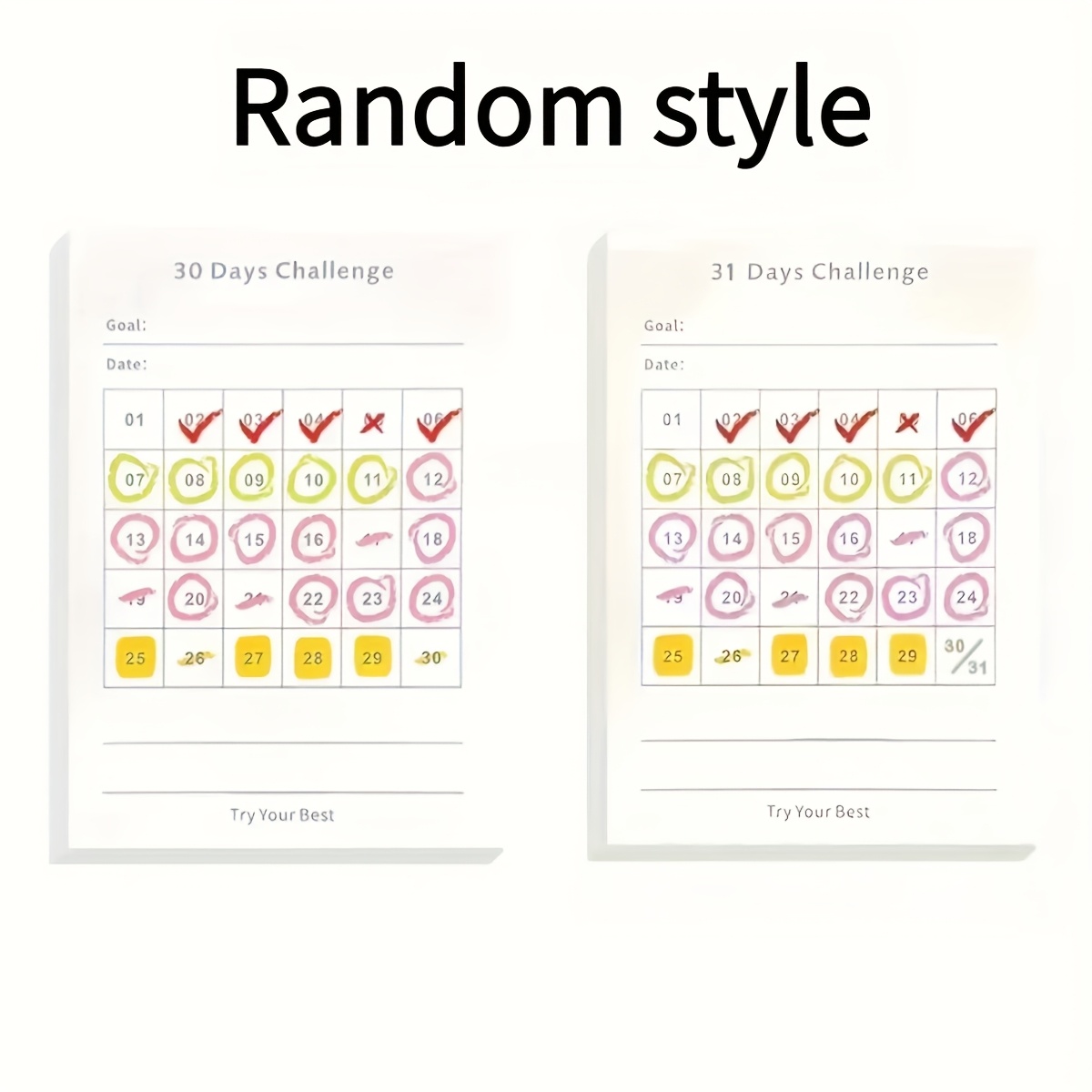 TEMU 30-day Challenge Sticker Rectangular Notes - Daily Goal & Habit , 30/31 Day Styles , Minimalist Productivity Planner, 100 Sheets Non-adhesive