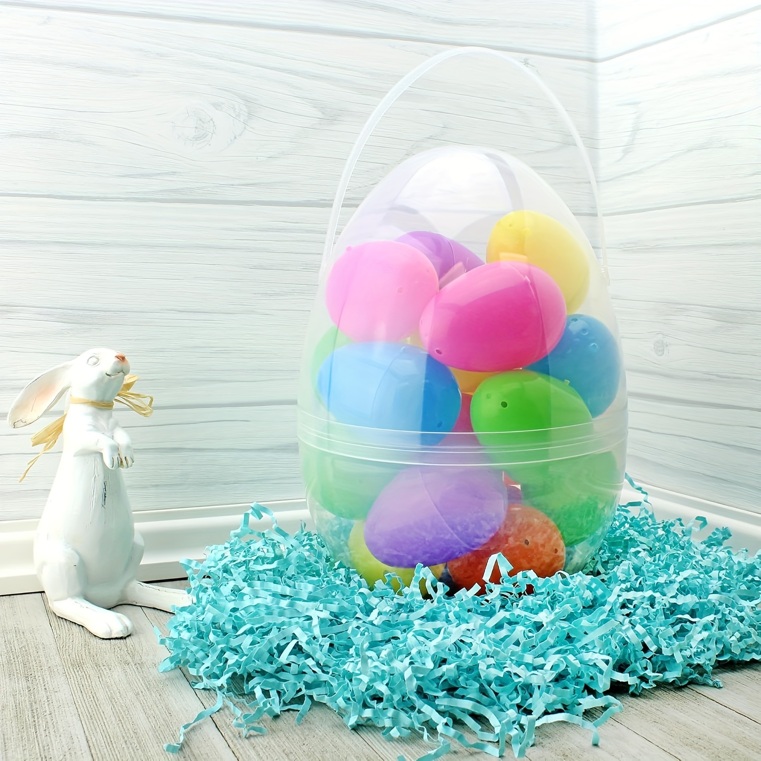Image of 25 Cm Jumbo Clear Plastic Buckets With Handles - Fillable Enormous Egg Shaped Bunny Basket Containers For Hunt Party Decorations, Bunny Egg Hunt Basket Fillers, Spring Party Supplies (durable & )