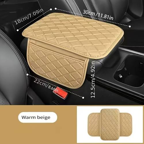 1pc faux leather car armrest pad with side storage bag multifunctional car interior mat armrest box pad and organizer scratch and wear resistant use