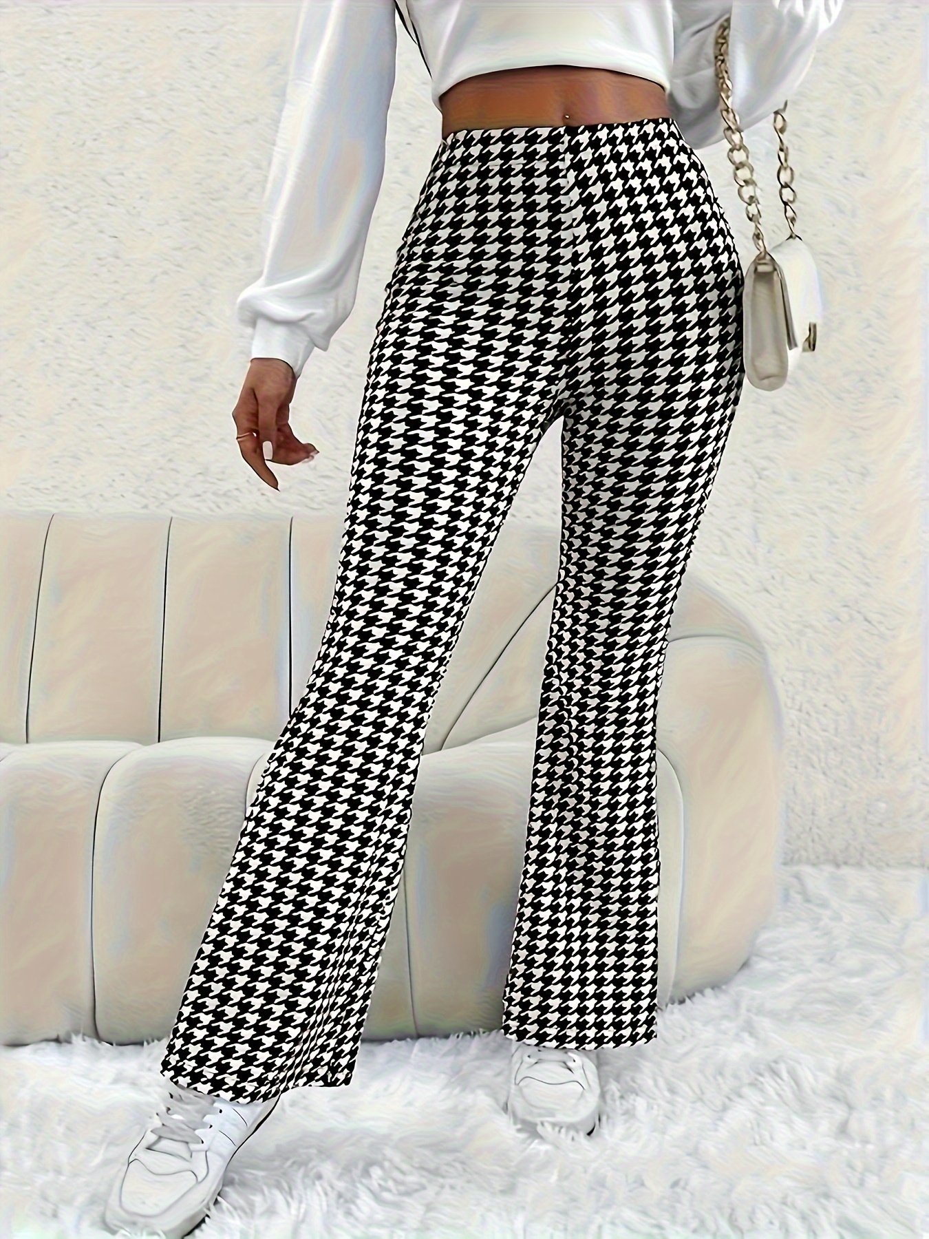 Pantalones Anchos Pantalones De Cuadros Con Botas Pantalones A