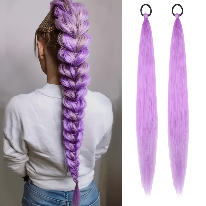 TEMU 2pcs Pre-stretched Synthetic Ponytail Braided Hair Extensions, Women's Wigs With Elastic Hair Ties, Diy, Comfortable And , Suitable For Holiday
