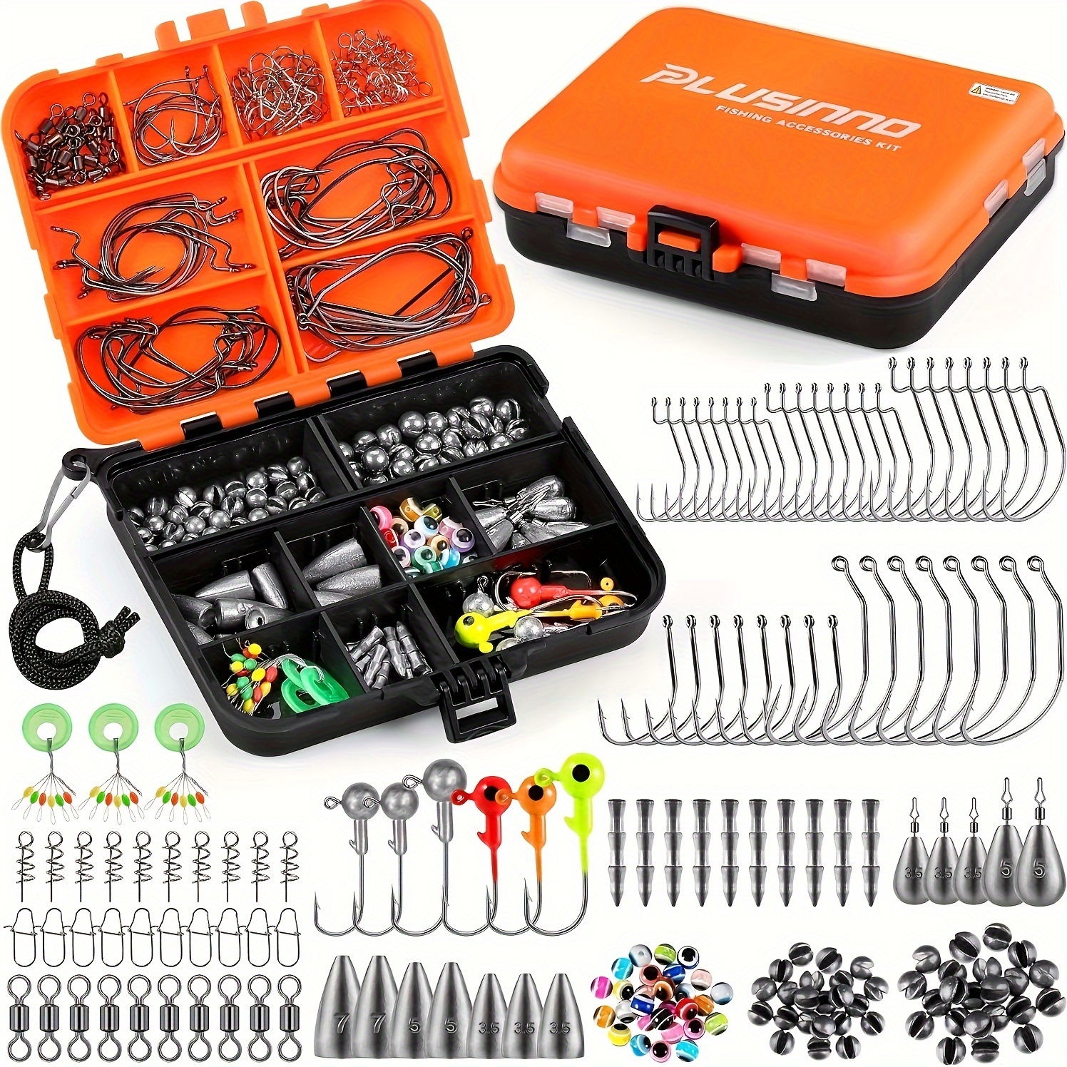 

Plusinno 201pcs Fishing Accessories Kit, Fishing Tackle Box With Tackle Included, Fishing Hooks, Fishing Weights Sinkers, Spinner Blade, Fishing Gear For Bass, Bluegill, Crappie, Fishing