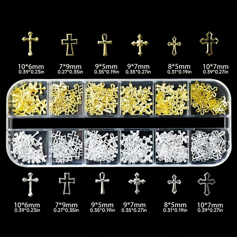 Nail Jewelry Hollow 12-grid Mixed Golden Silvery Rivet Irregular Nail Decoration Additions