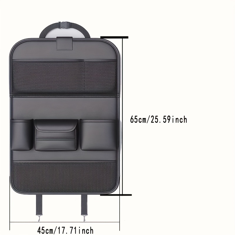 TEMU Organizador de Asiento de Coche con PVC - Bolsa de Almacenamiento con Múltiples Bolsillos para Tabletas, Snacks, Botellas de Agua y Accesorios, Negro, Almacenamiento para Coche
