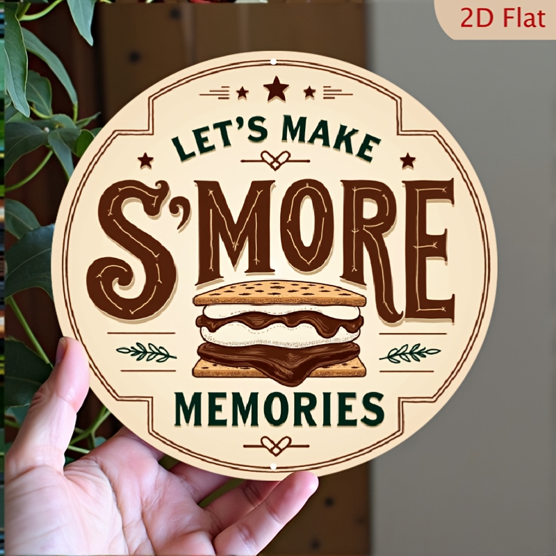 TEMU 2d Flat, 1pc Vintage Camping Decor - " Make Memories" Metal Wall Art Sign With Crackers, Marshmallows - Rustic Kitchen, Cabin, Or Garden