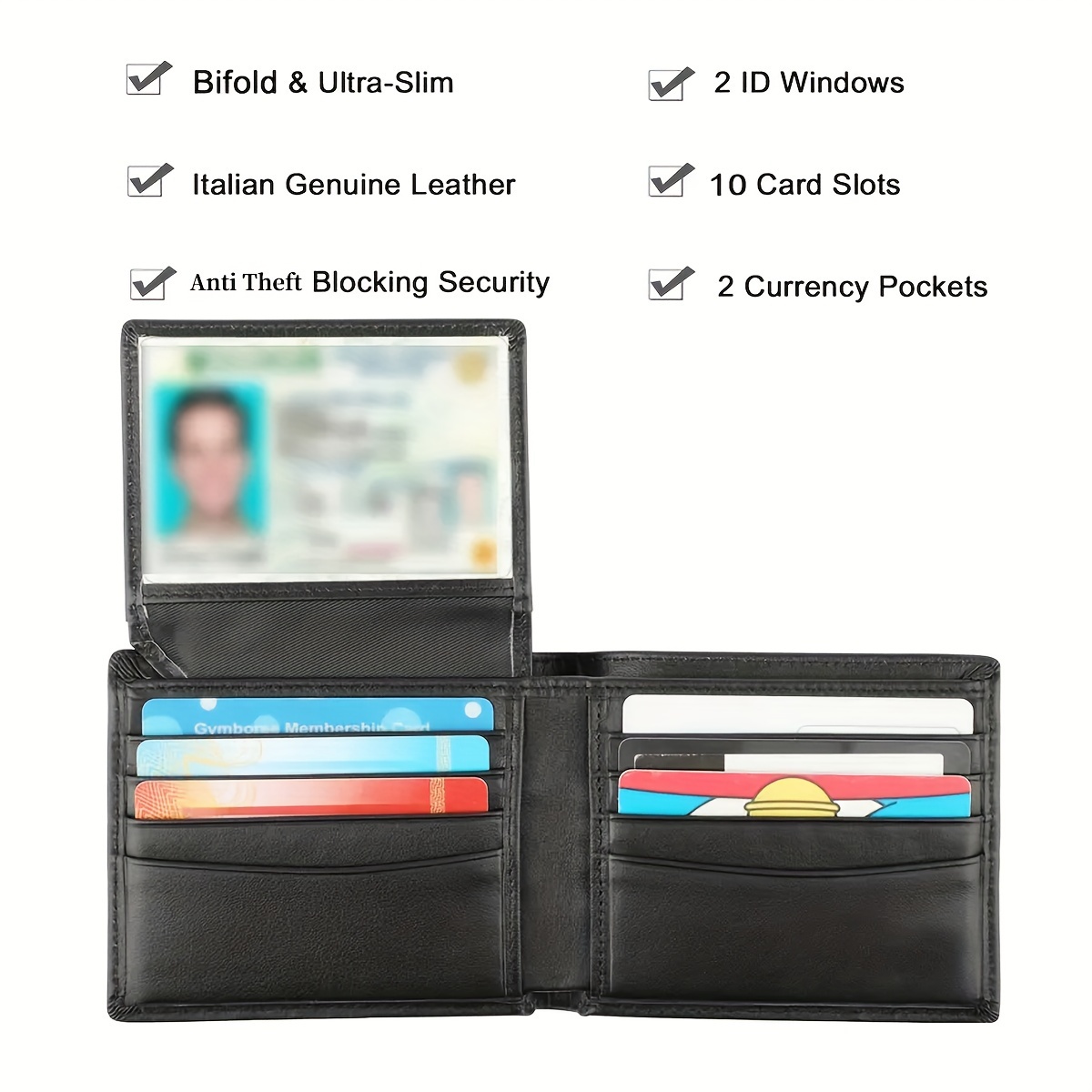 

1pc Men's Pu Leather Business Bifold Wallet, Rfid Blocking & 2 Id Windows Christmas Gift Bag
