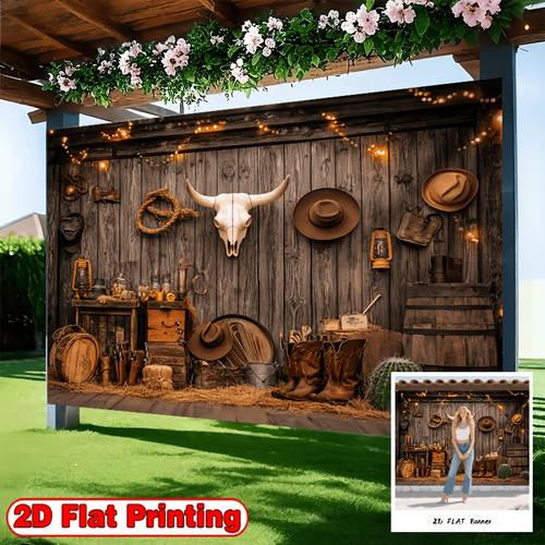 2d , 2d - 2d , 2d - 2d print banner, western cowboy baggrund - polyester stof fotograferingsbaggrund & fest banner - fotografisk klud, egnet til familiefejringer og generelle sammenkomster, feriefotografering