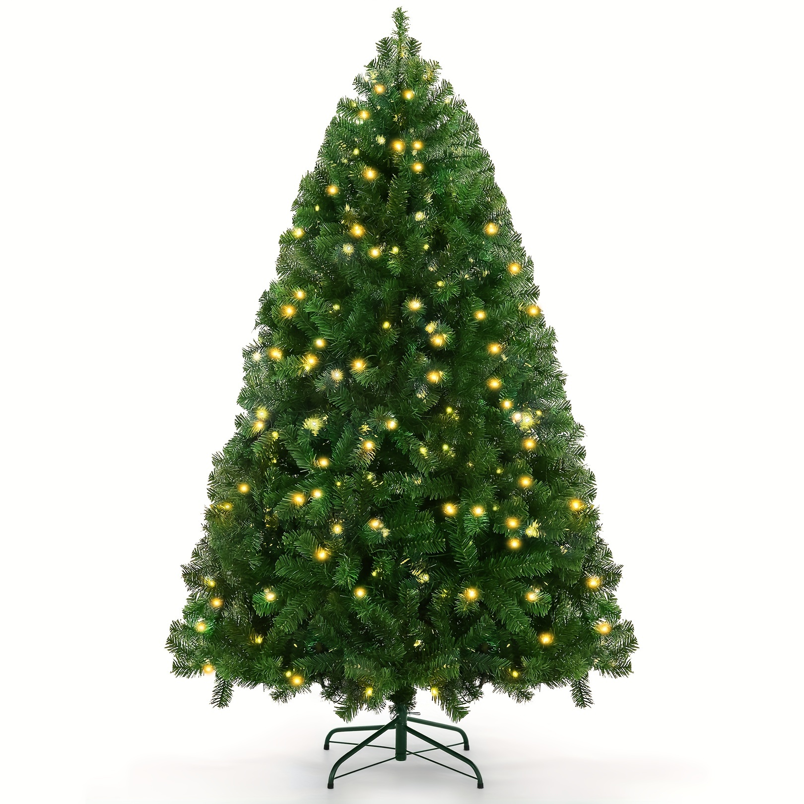 

6ft Premium Pre-lit Hinged Artificial Christmas Tree Full Tree With 1477 Pvc Branch Tips, 250 Multicolored Lights, 8 Light , Foldable Metal Stand