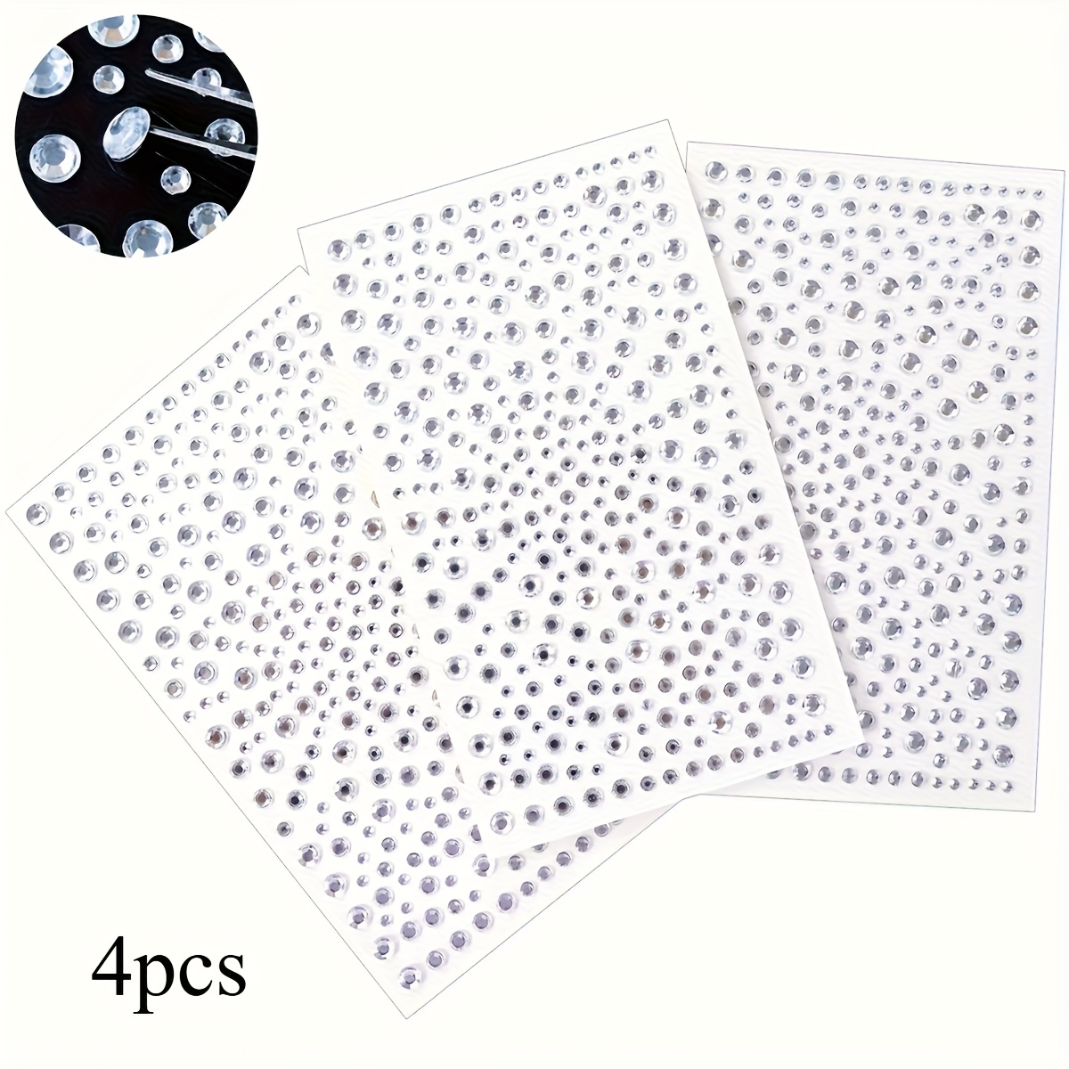TEMU 3/4pcs Crystal Rhinestone Stickers, Self-adhesive Sparkling Hair Jewels And Face Synthetic Gemstones For Diy Crafts, Art Projects, Halloween &