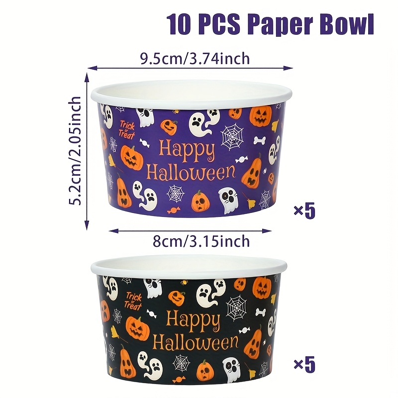 Image of 10pcs, Happy Halloween Party Paper Bowls For Ice Cream Yogurt, Festival Popcorn Dessert Paper Bowls For , Perfect For Halloween Decorations, Haunted Mansion Decor, Halloween Decorations For Home
