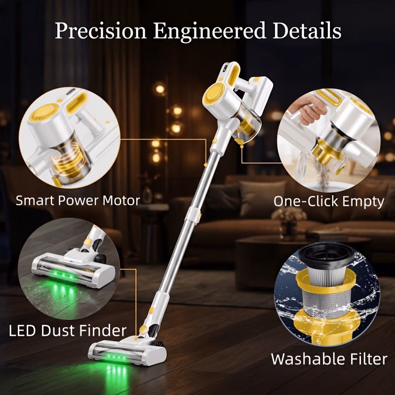 60kpa cordless vacuum cleaner new high suction wireless vacuum 45 min detachable battery anti brush hepa filter led click dust empty lightweight for hair all floor types Product details 1