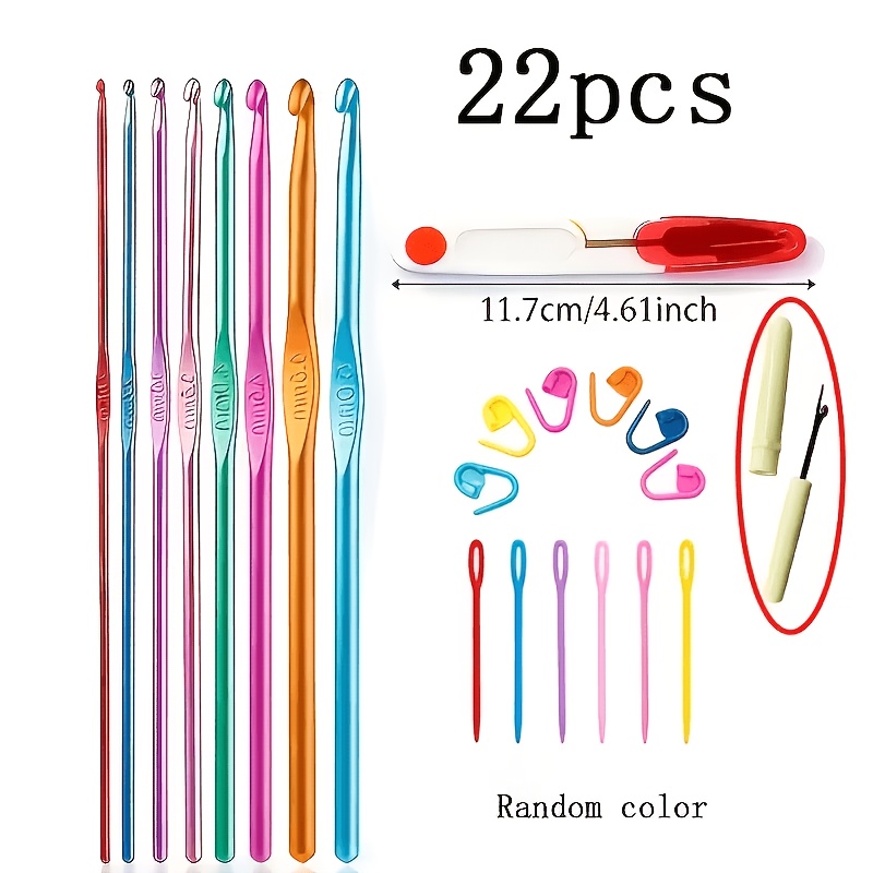 TEMU 22pcs Crochet Set, Including 8pcs Hooks (2mm-5.5mm) Colored Aluminum Single-head Crochet Needles, Additions With Thread Cutter And Good-looking