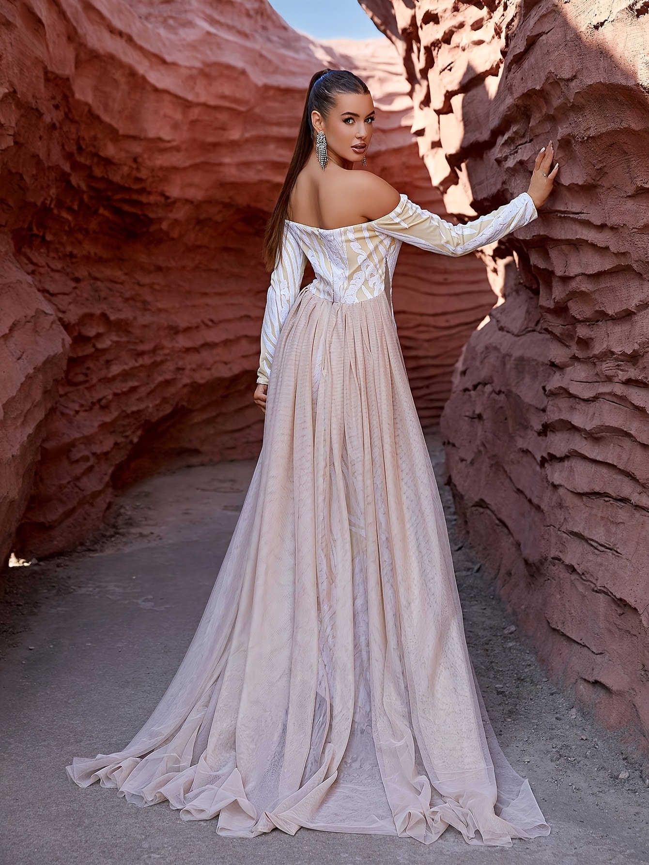 fitted lace wedding dress Off Shoulder Layered Mermaid Dress by Ladivine CM354