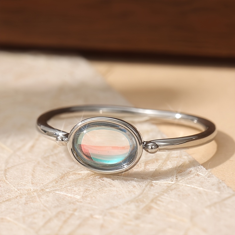 Image of Bohemian Style Silvery Round Oval Ring For Women Minimalist Rings Gifts Vintage Jewelry