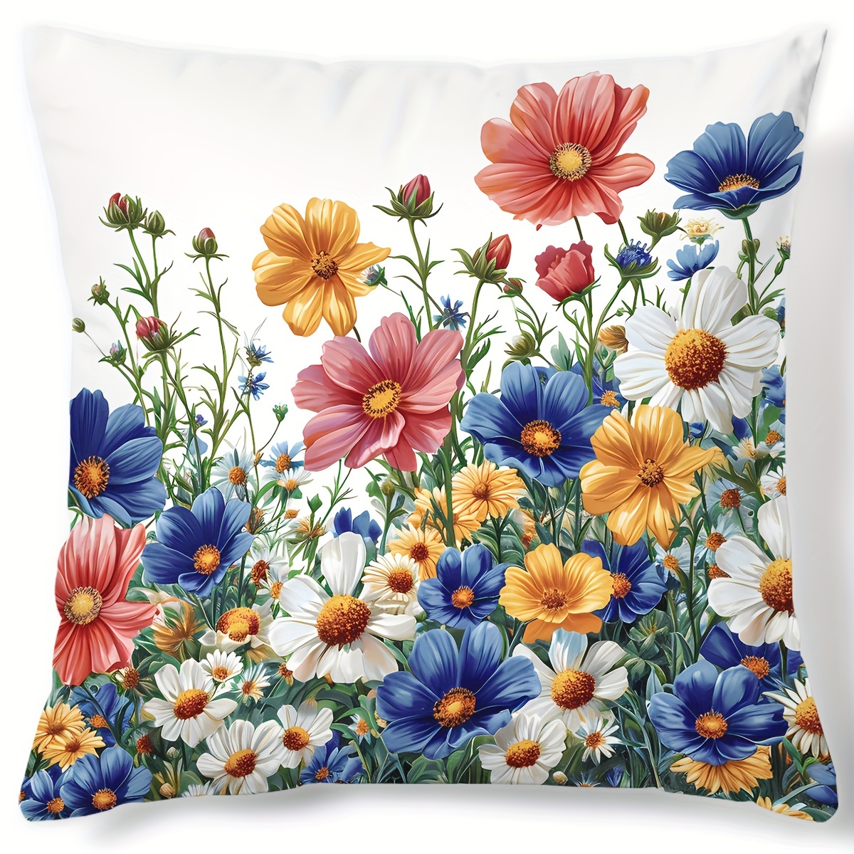 

1pc Modern Floral Digital Print Cushion Cover, Soft Comfortable Pillowcase For Bedroom & Sofa, Home Decor, Invisible Zip Closure, Durable Fabric – 18x18 Inches – Pillow Insert Not Included