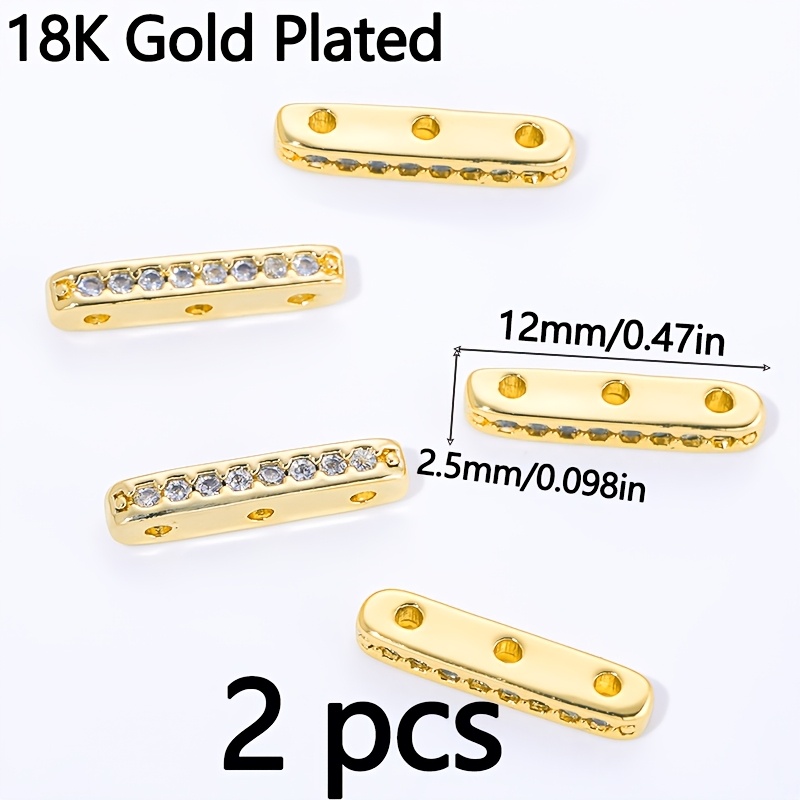 TEMU 2pcs 18k Gold Plated Brass Beads Separator For Necklace Making Additions, Inlaid Zirconia Spacer Bar, Jewelry Making Supplies