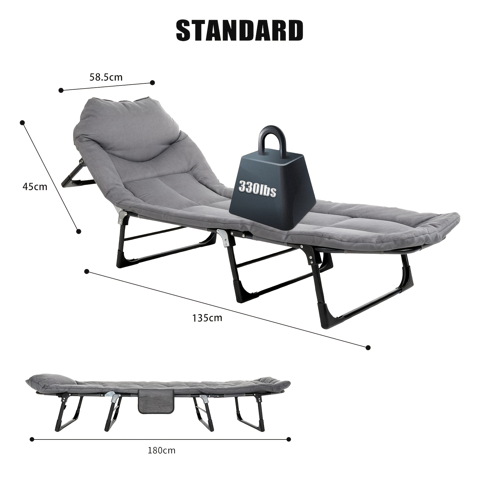 Image of 180/190/200cm Sleeping Bed/adult Camping Bed, Portable Folding Bed With 6 Adjustable , With Pillow, Load Capacity 330/450/550lbs, Suitable For Camping, Traveling, Room, Office